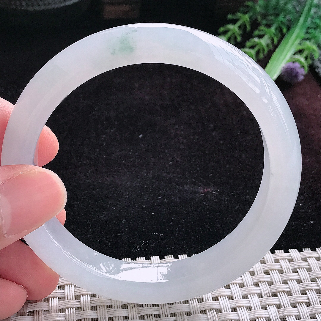 实拍A货翡翠58/11.8/8.5老坑冰纯起胶冰飘花手镯宽边玉镯平安镯