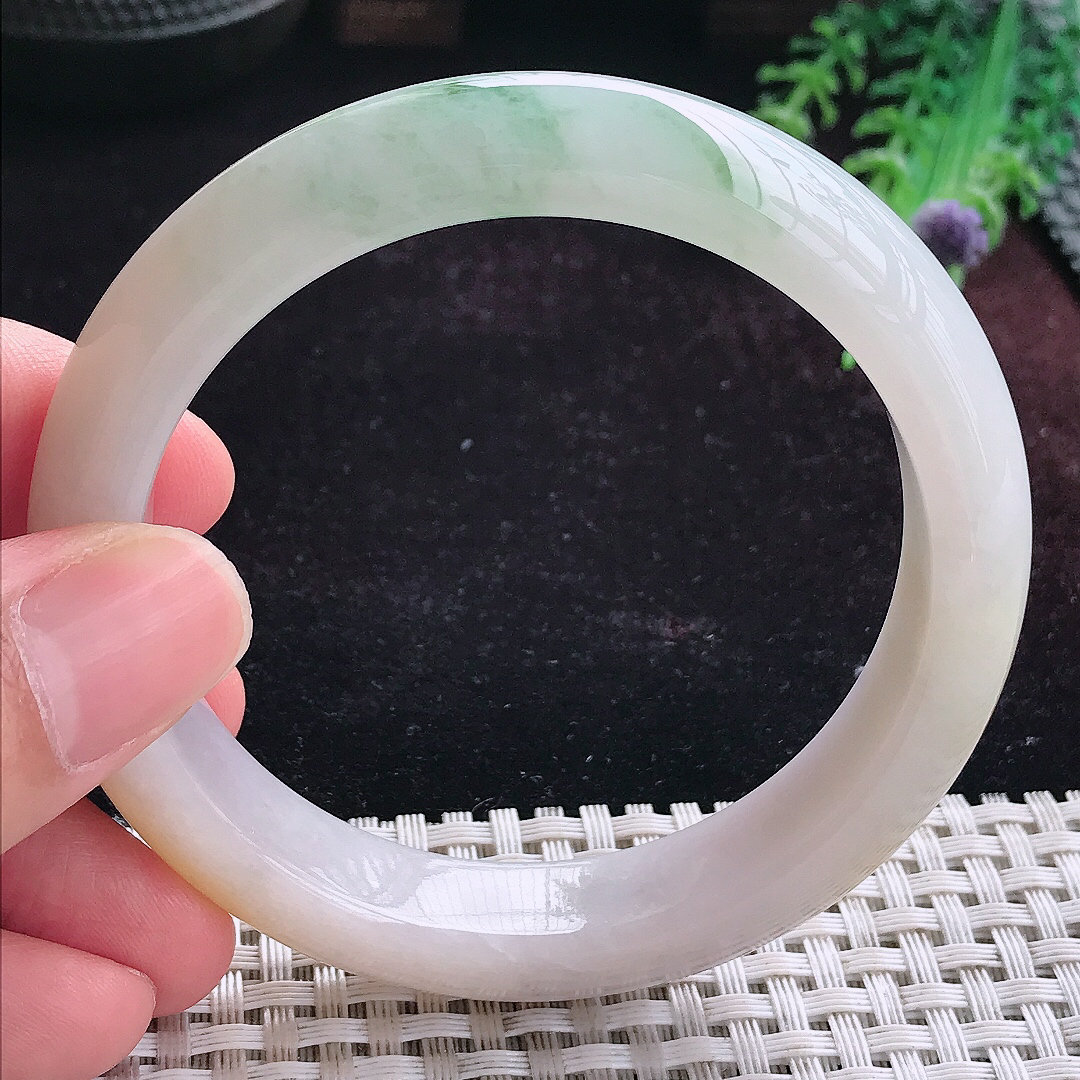 实拍A货翡翠58/12.8/8.8老坑冰润洒黄翡飘花手镯宽边玉镯平安镯手环