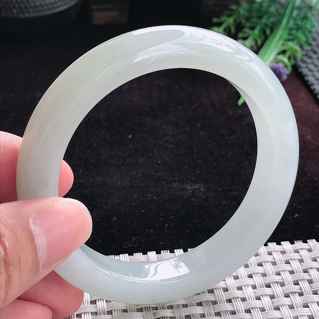实拍A货翡翠57/11.8/9.3老坑冰胶果冻冰晴手镯宽边玉镯平安镯手环