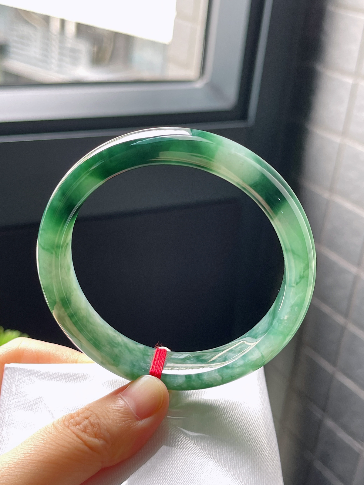 圈口59，冰糯种飘花翡翠正圈手镯