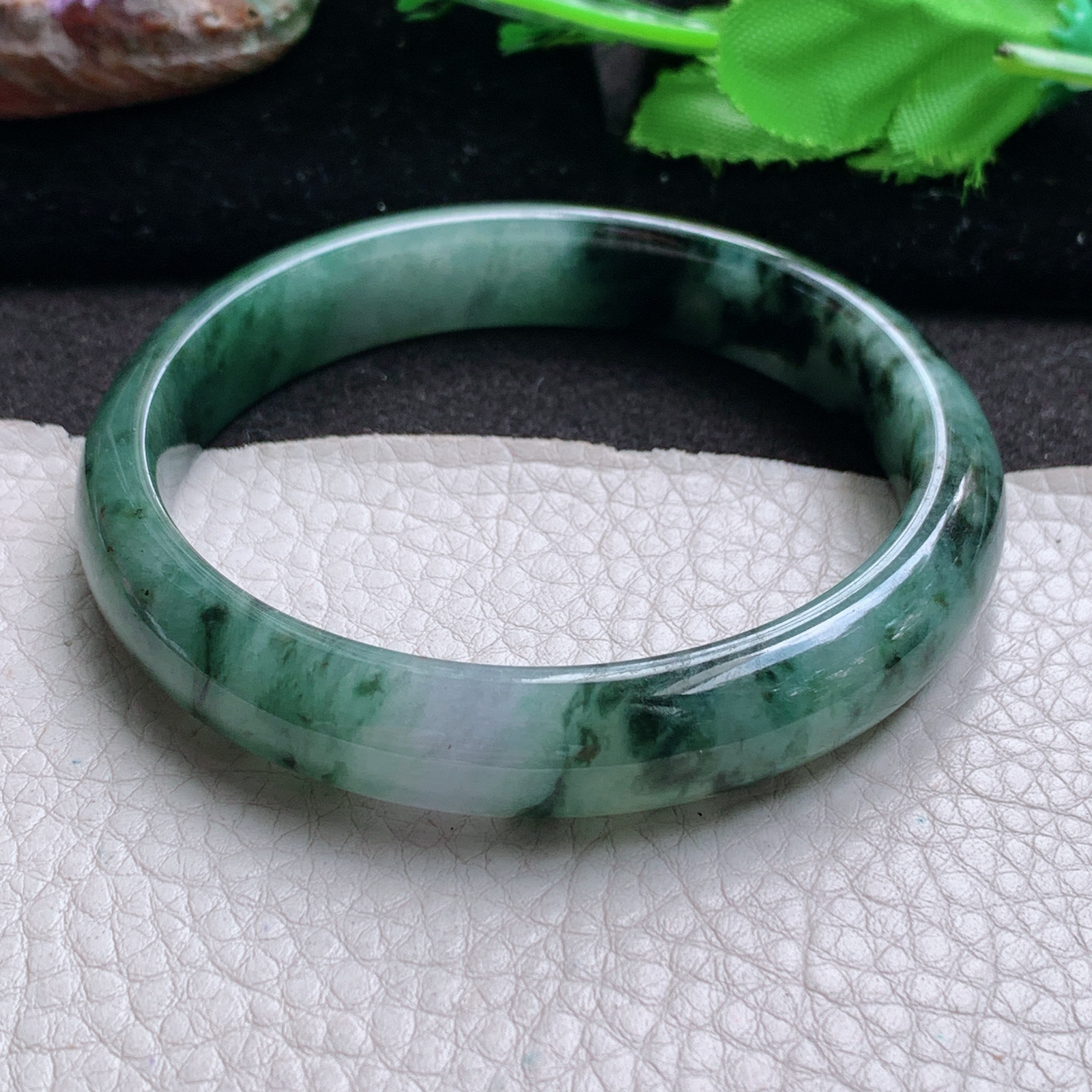 z大圈口60.5*11.8*7.7平安镯 缅甸翡翠a货玉手镯清秀飘花宽边玉手环