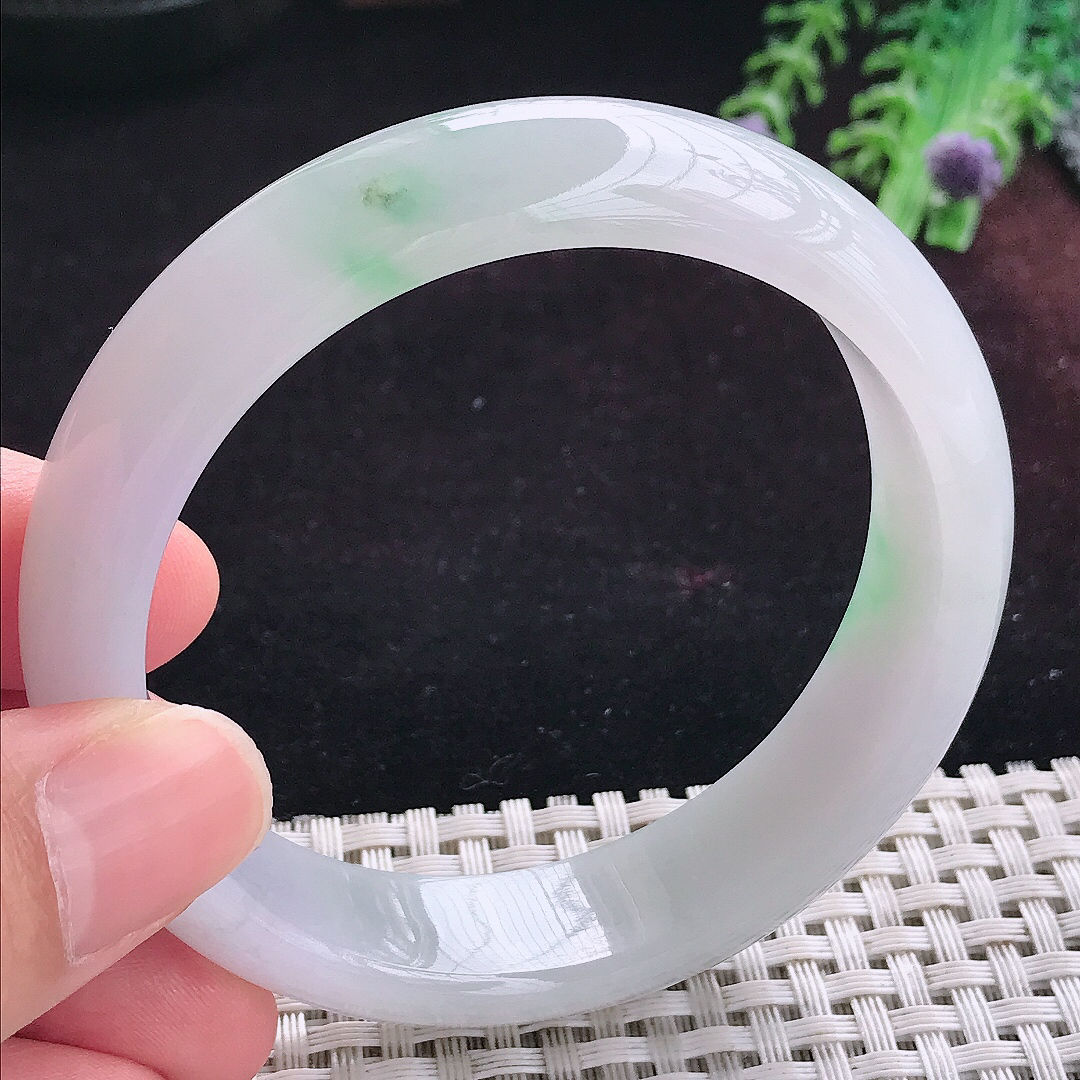 实拍A货翡翠57.5/14.9/8老坑冰润飘花轮胎手镯宽边玉镯平安镯手环