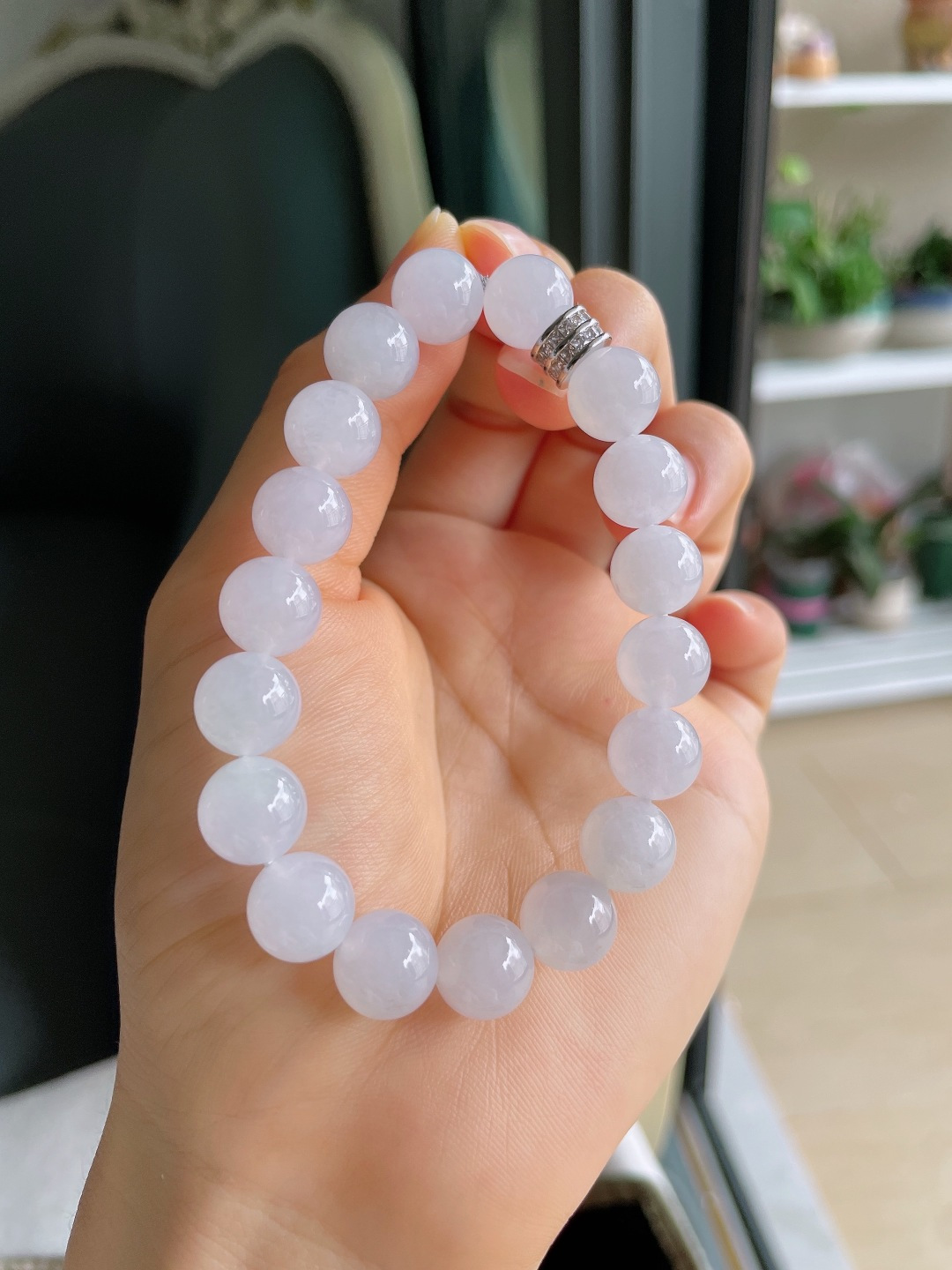 ️，缅甸天然翡翠A货，白冰手串，尺寸：10mm。【编4324】