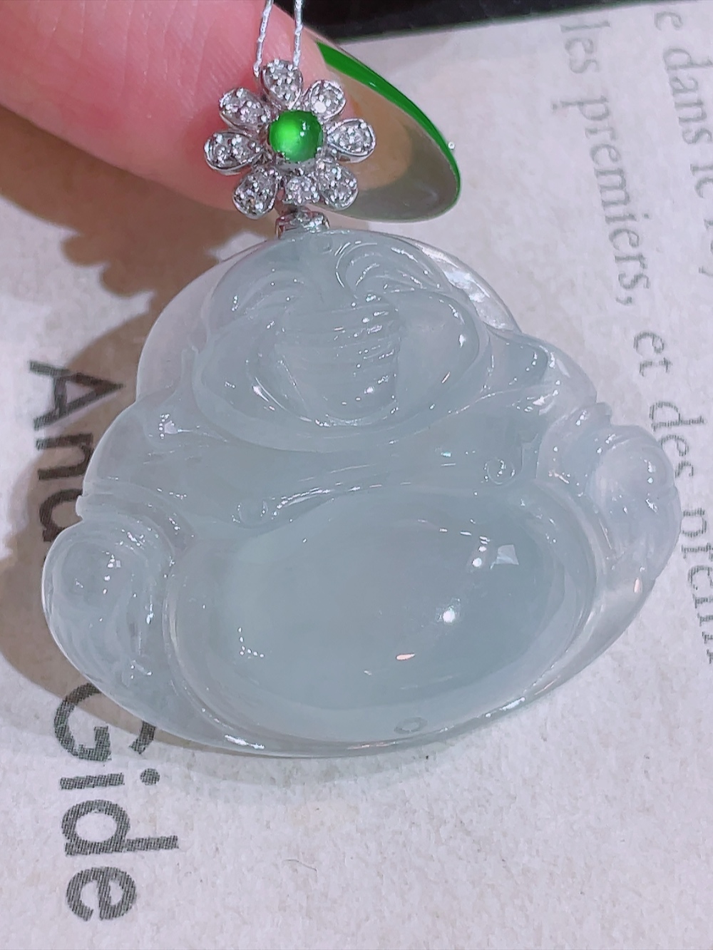 ️大佛公吊坠 无裂 18k金镶嵌 种水 厚装饱满 佛光普照 普度众生 笑口常开荧光四射 刚性十足 高端大气 性比高 整体35.5-32.8-7.5裸石26.6-32.8-7.5