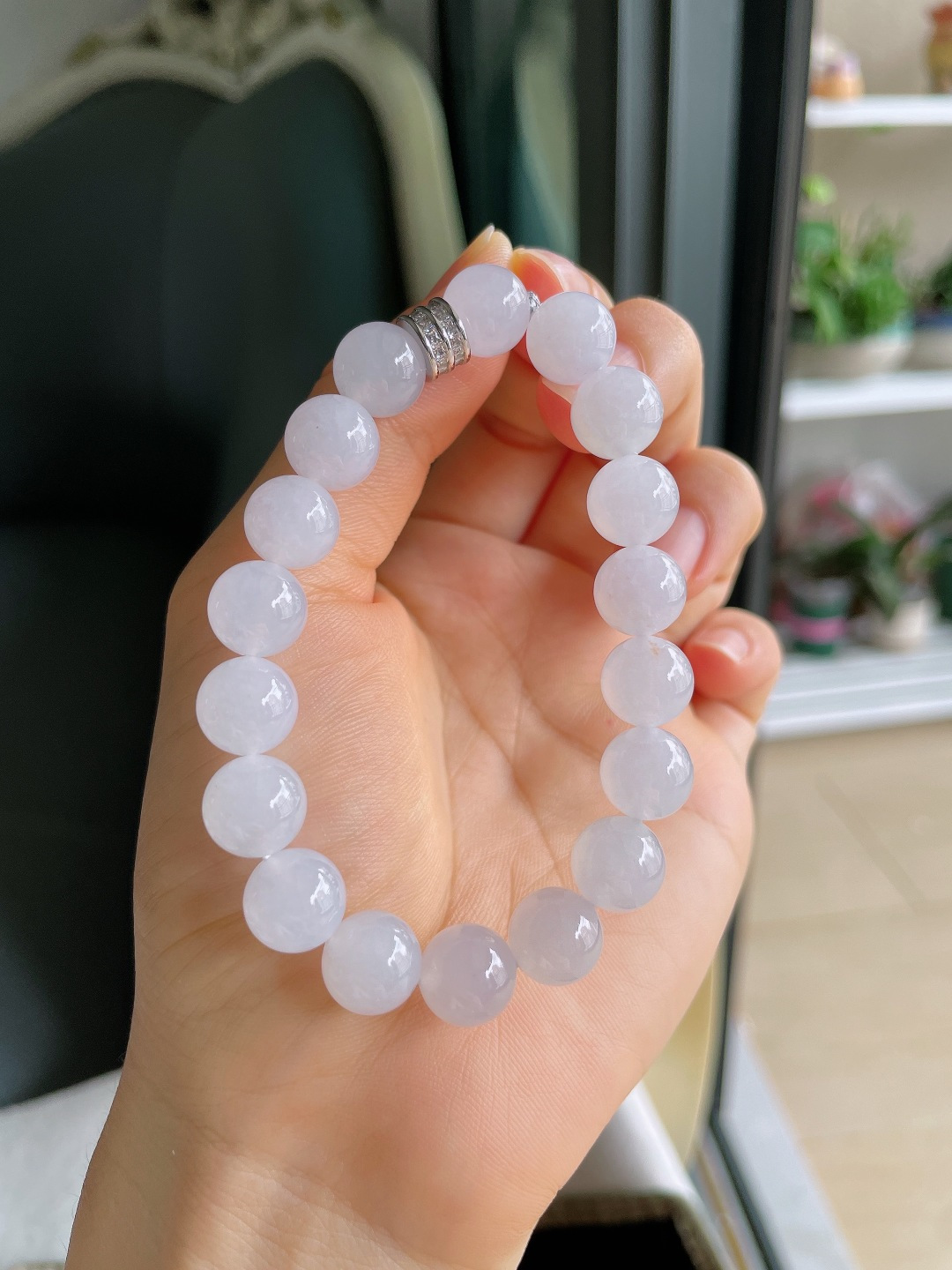 ️，缅甸天然翡翠A货，白冰手串，尺寸：10mm。【编4324】