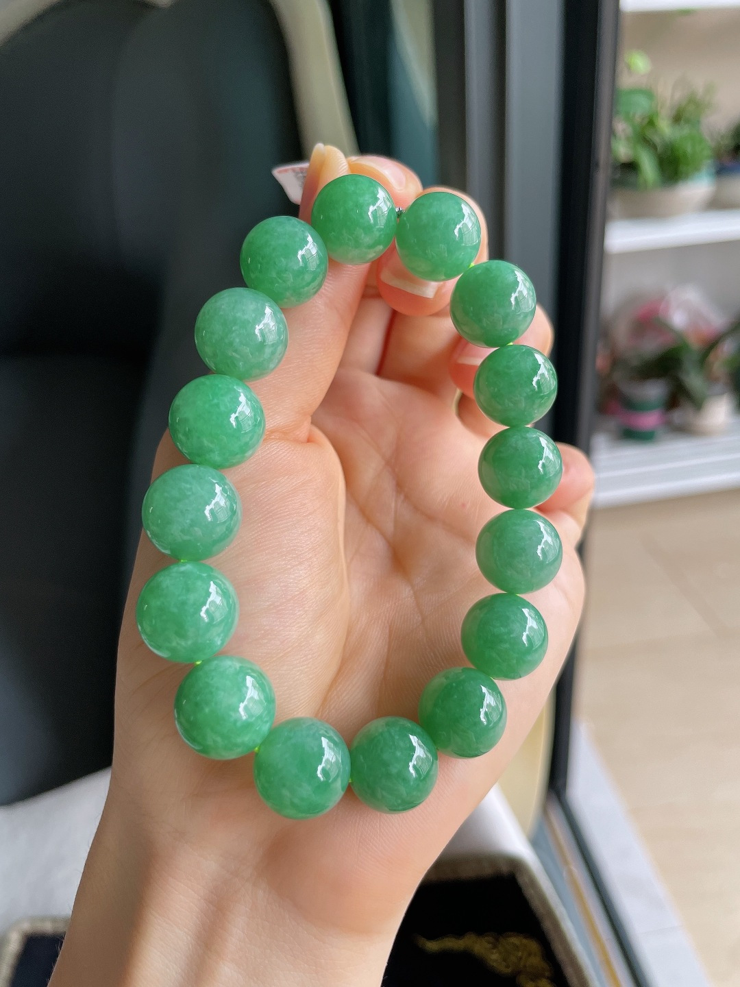 ️，缅甸天然翡翠A货，满绿手串，尺寸：13mm。【编4448】
