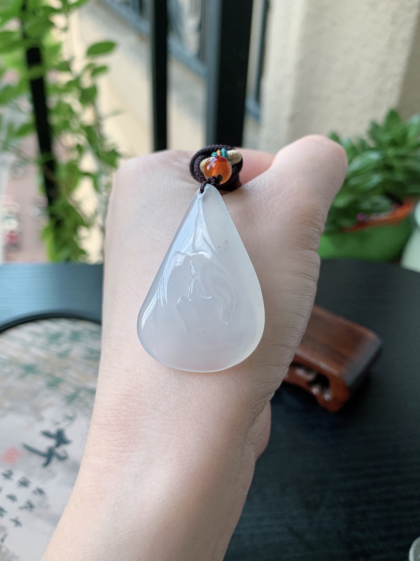 老坑冰种胶感白月光悟道吊坠 裸石尺寸:40.6-27.1-7.6mm