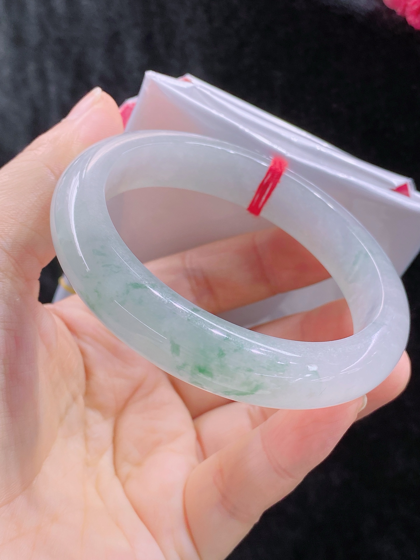 【冰飘花】正圈手镯，花色清爽，冰透十足，无裂，尺寸57/12.5/8，B135-726