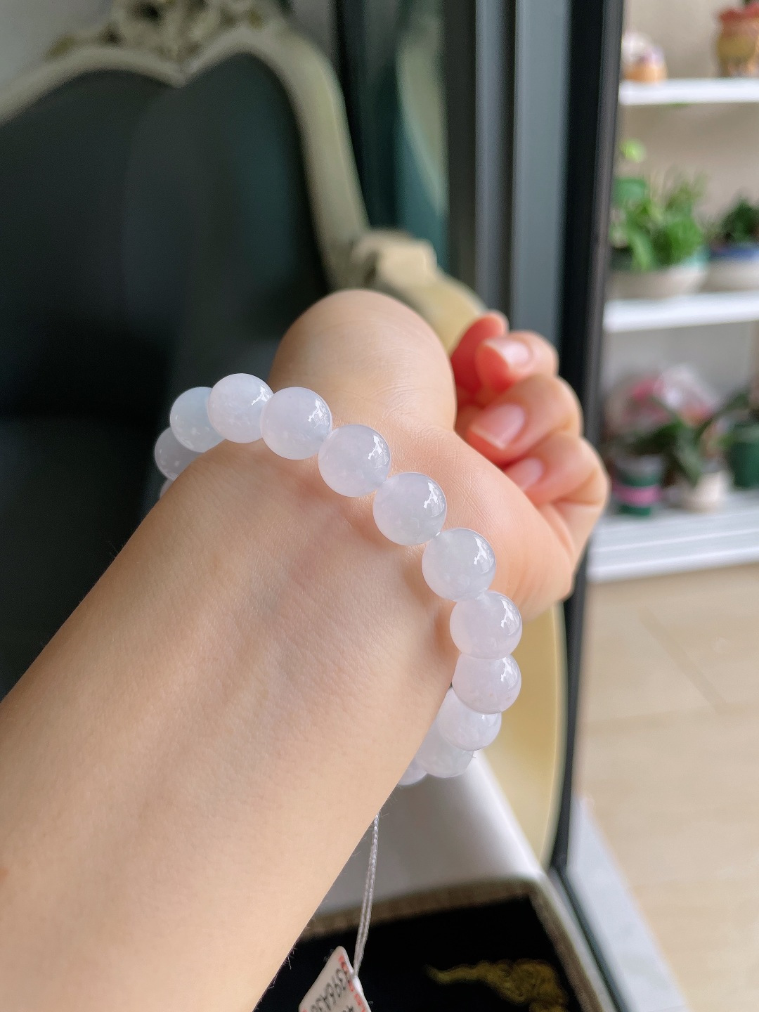 ️，缅甸天然翡翠A货，白冰手串，尺寸：10mm。【编4324】