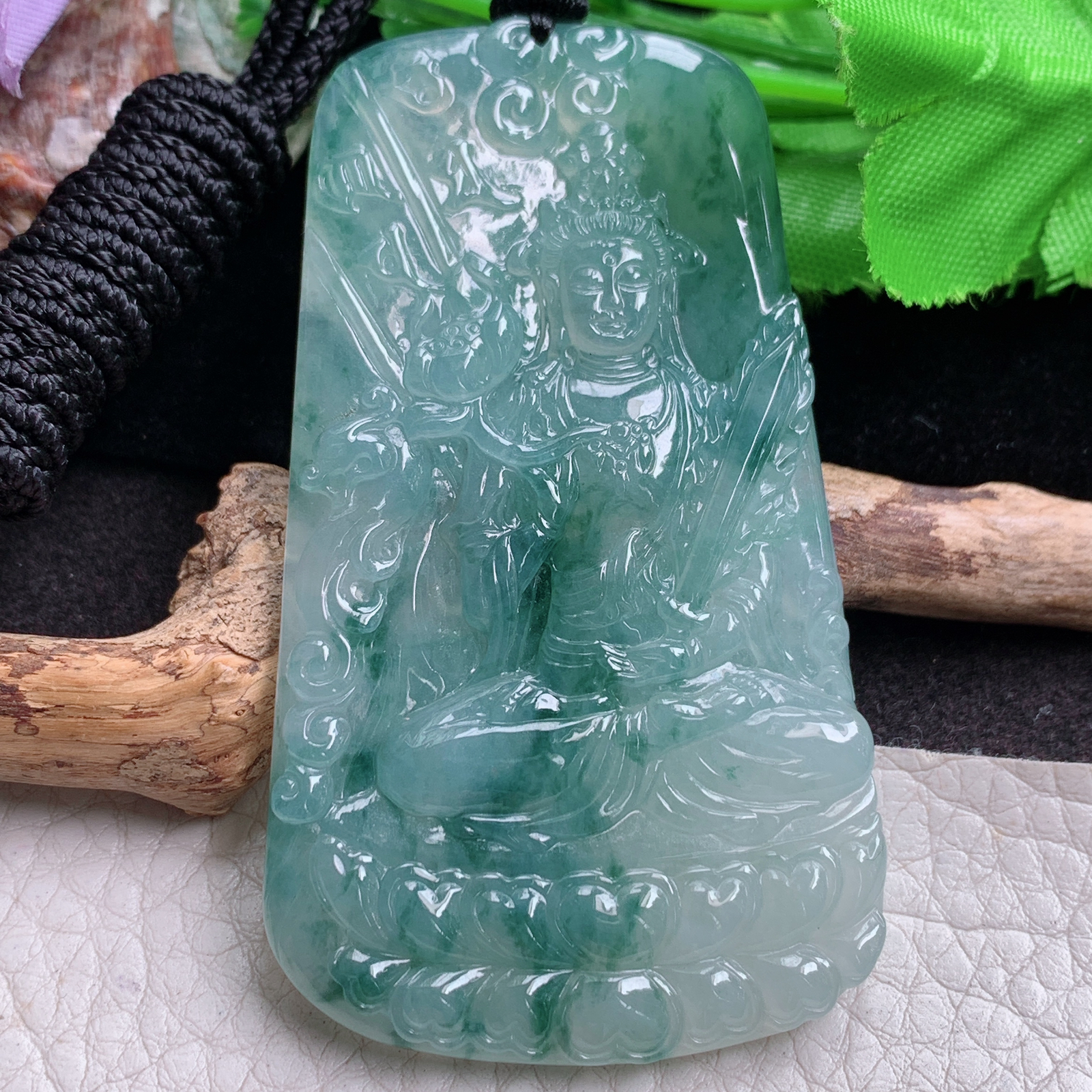 csy实拍68.5*40*5.8天然缅甸翡翠冰飘花虚空藏菩萨吊坠