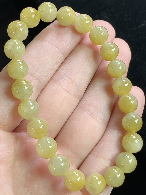 黄翡玉珠手串，尺寸8.1mm，Q29lhd
