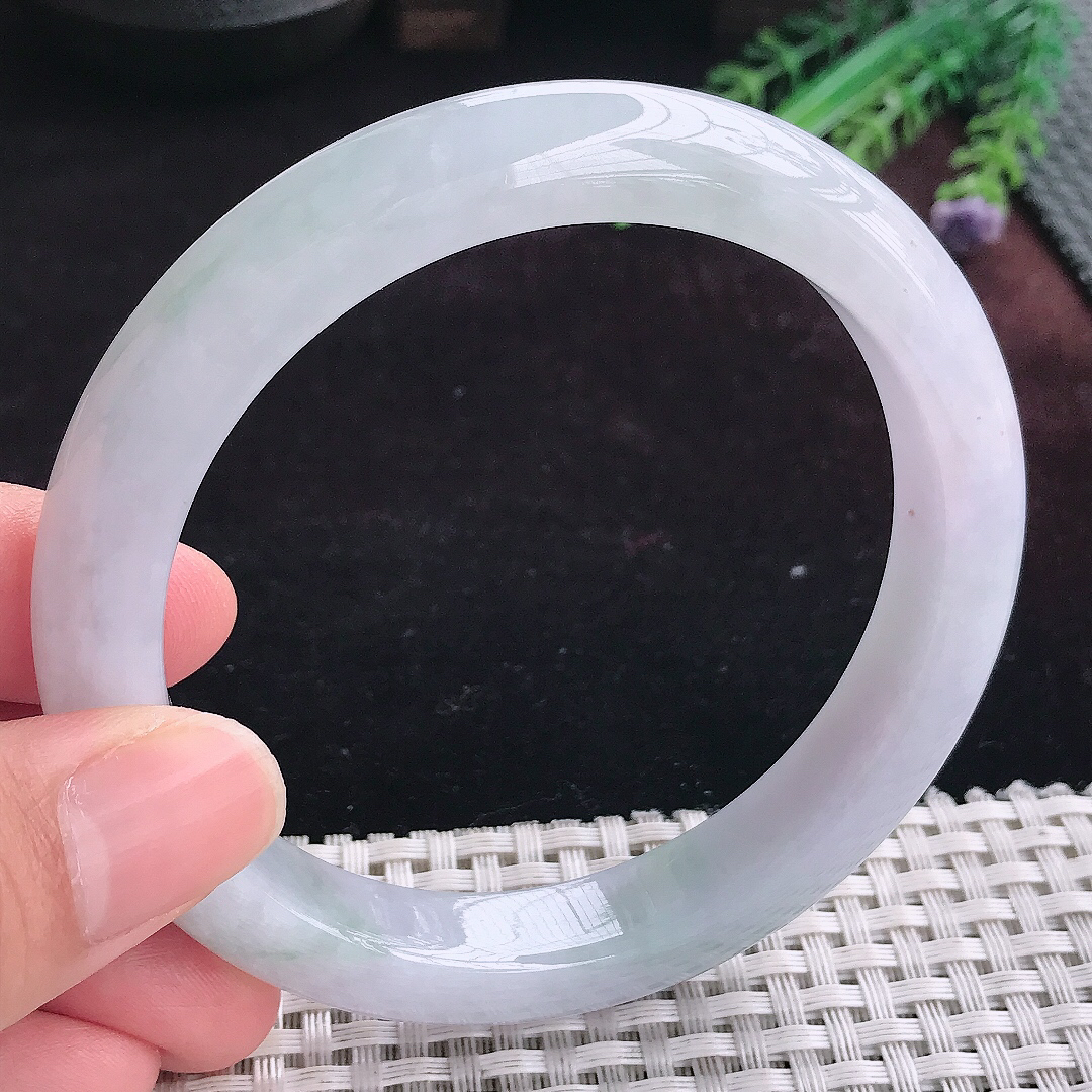实拍A货翡翠63/11.6/9大圈口老坑冰润紫底手镯宽边玉镯平安镯手环