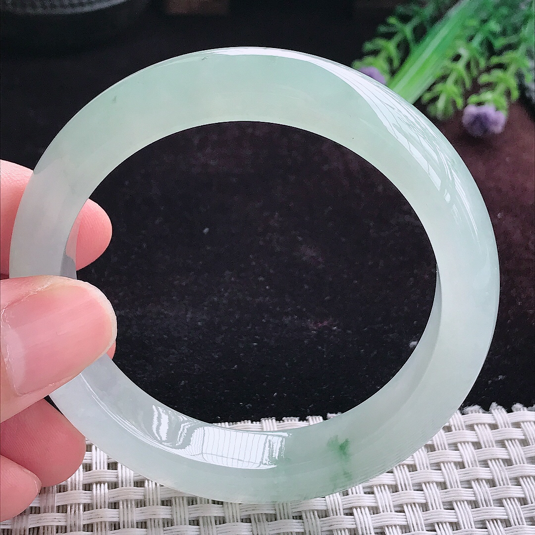 实拍A货翡翠55.5/12.7/8.8老坑冰胶冰飘花手镯宽边玉镯平安镯手环