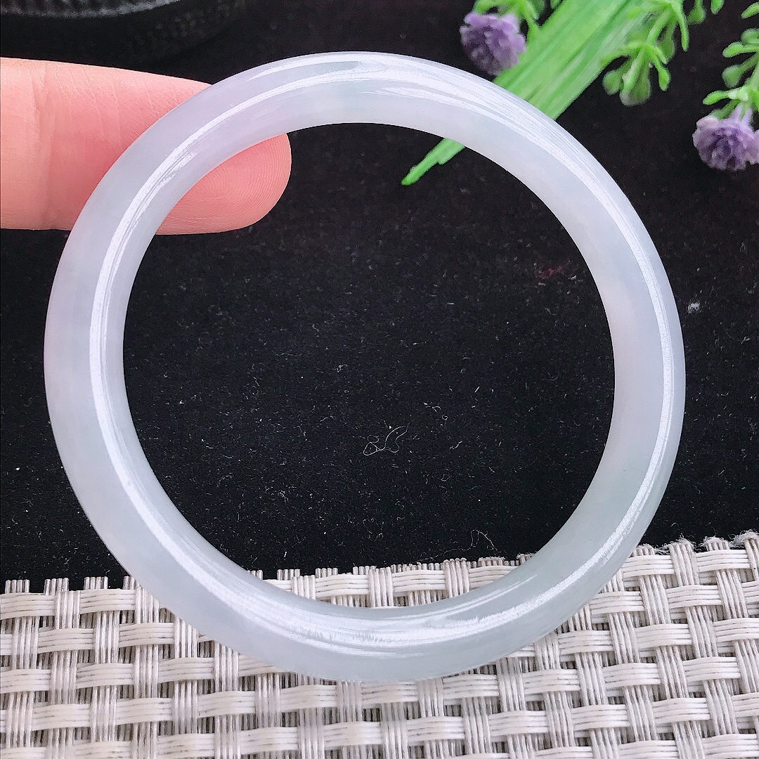 实拍A货翡翠53.5/50/8/7.2老坑冰纯起胶贵妃手镯平安镯手环