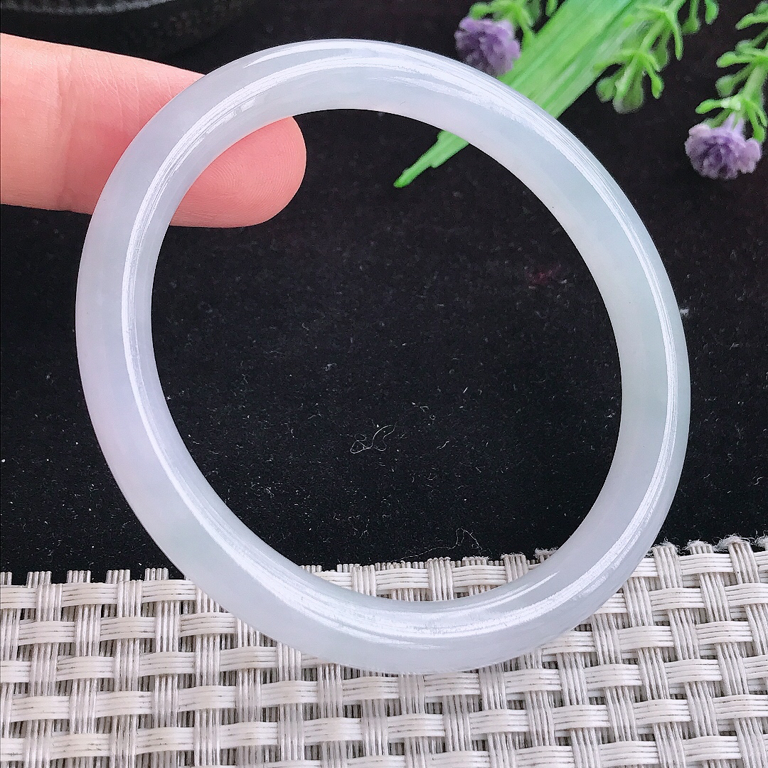 实拍A货翡翠53.5/50/8/7.2老坑冰纯起胶贵妃手镯平安镯手环