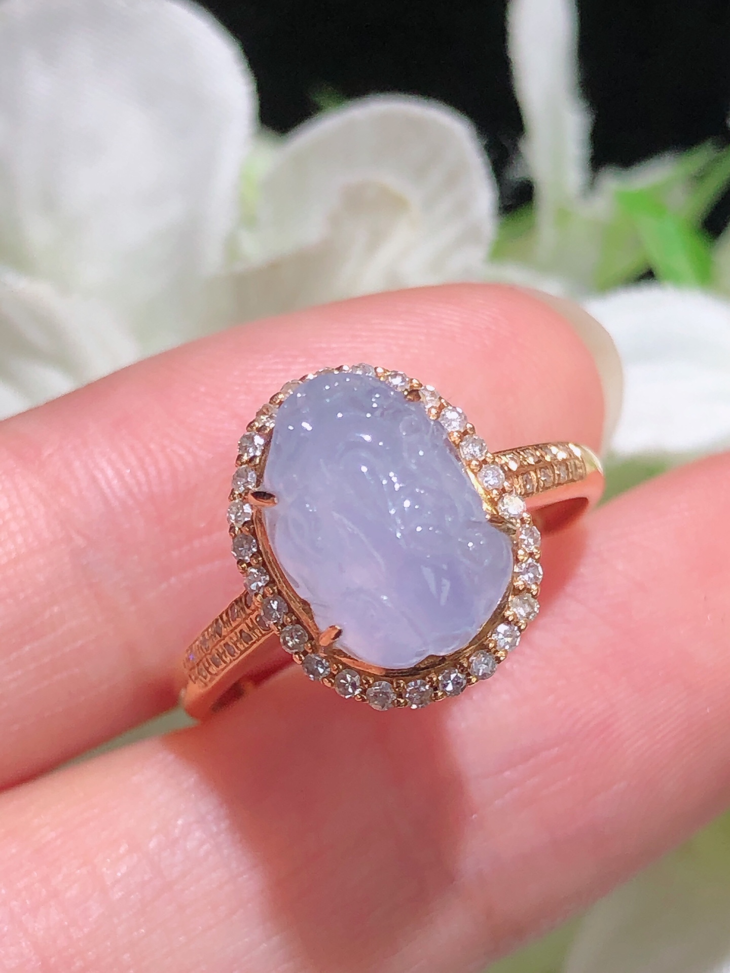 18K金镶 冰紫貔貅戒指 无裂 水润色艳 品相饱满 苹果拍摄，实物更好看，10.1-7.7-3.1
