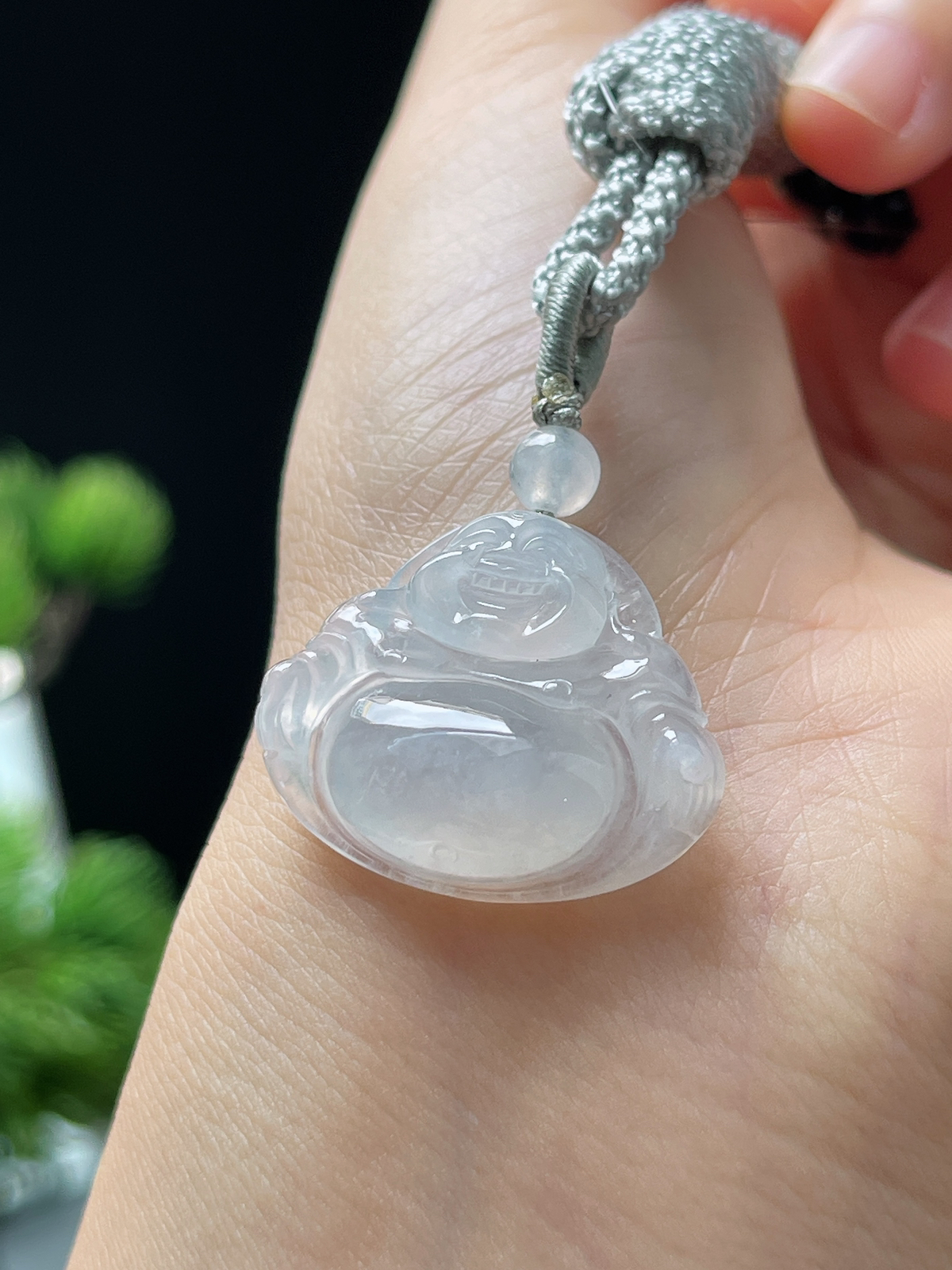 翡翠冰糯种白色佛公吊坠