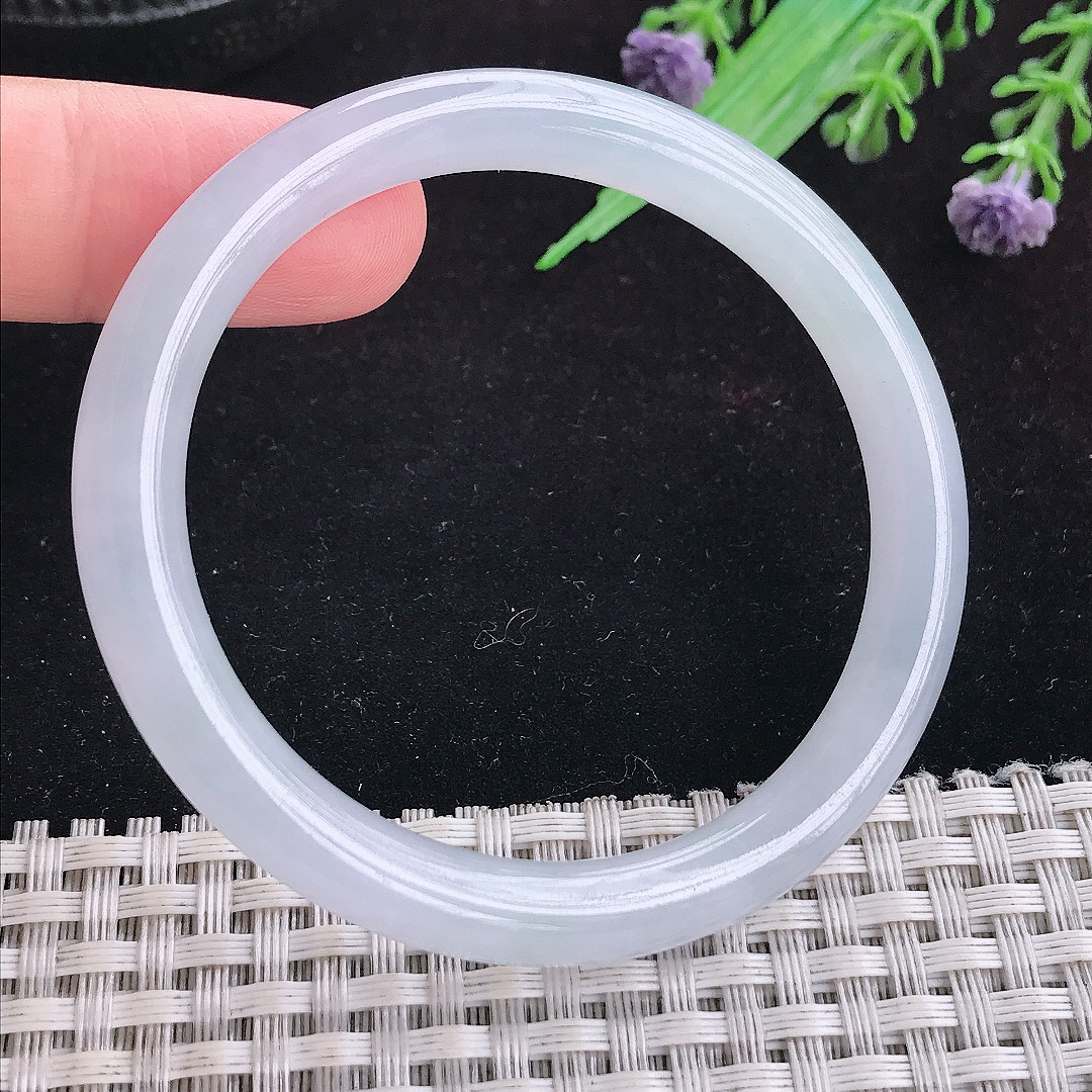 实拍A货翡翠53.5/50/8/7.2老坑冰纯起胶贵妃手镯平安镯手环