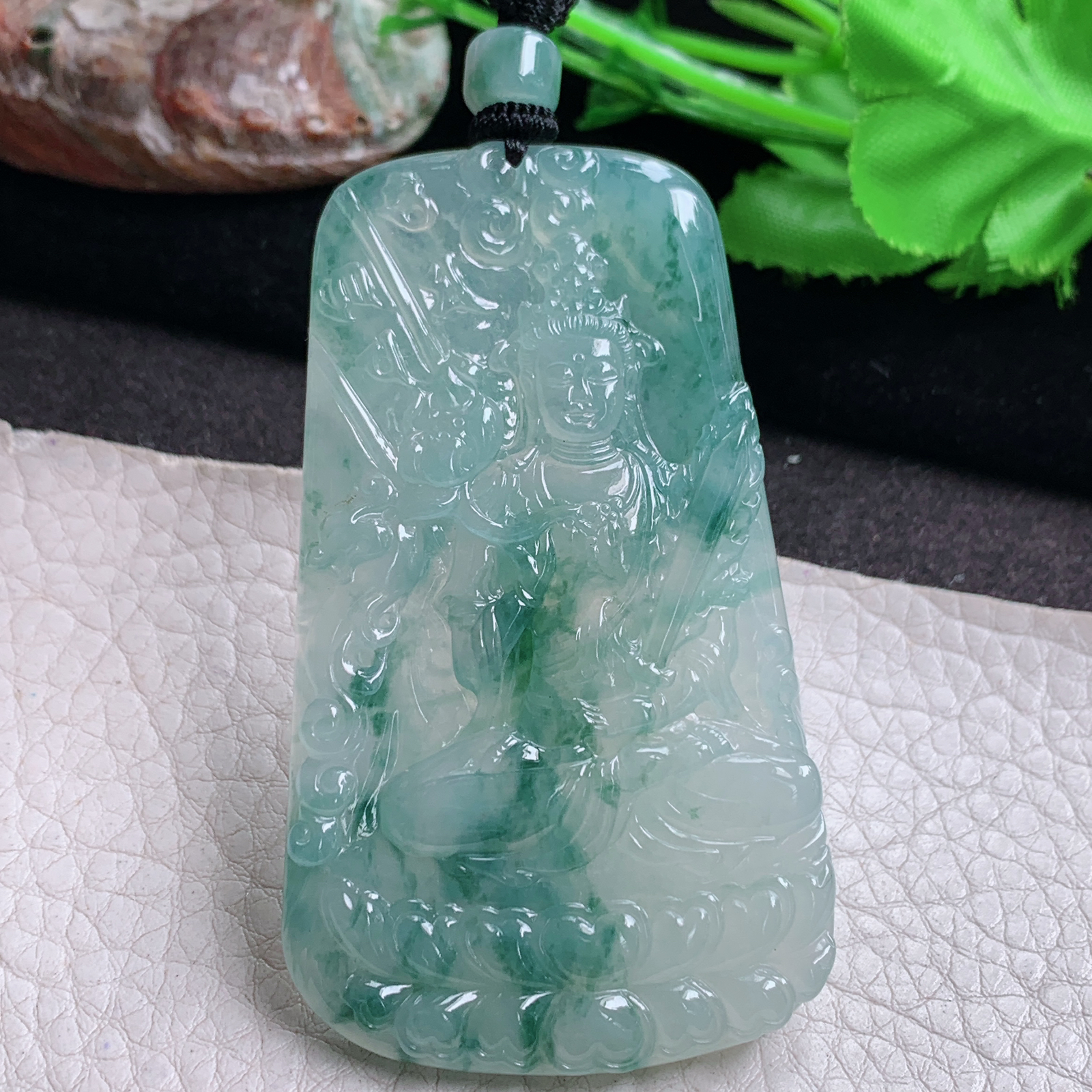 csy实拍68.5*40*5.8天然缅甸翡翠冰飘花虚空藏菩萨吊坠