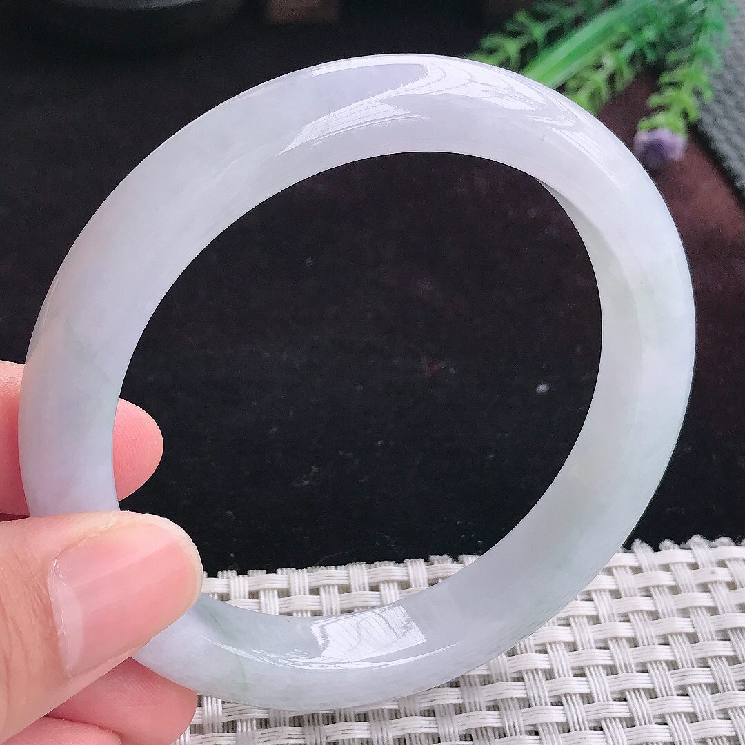 实拍A货翡翠63/11.6/9大圈口老坑冰润紫底手镯宽边玉镯平安镯手环