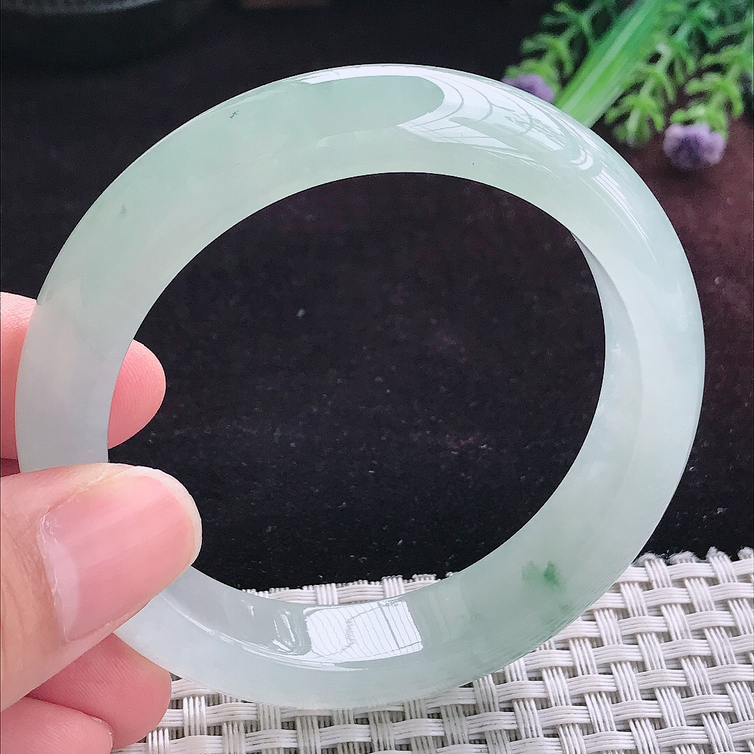 实拍A货翡翠55.5/12.7/8.8老坑冰胶冰飘花手镯宽边玉镯平安镯手环