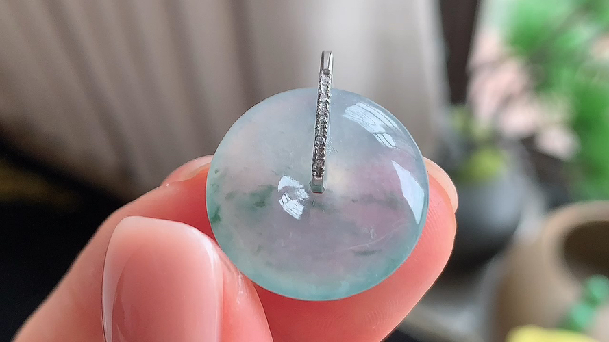 翡翠精品。平安扣，冰种无裂，飘花18k金 尺寸19.5-5 aa729
