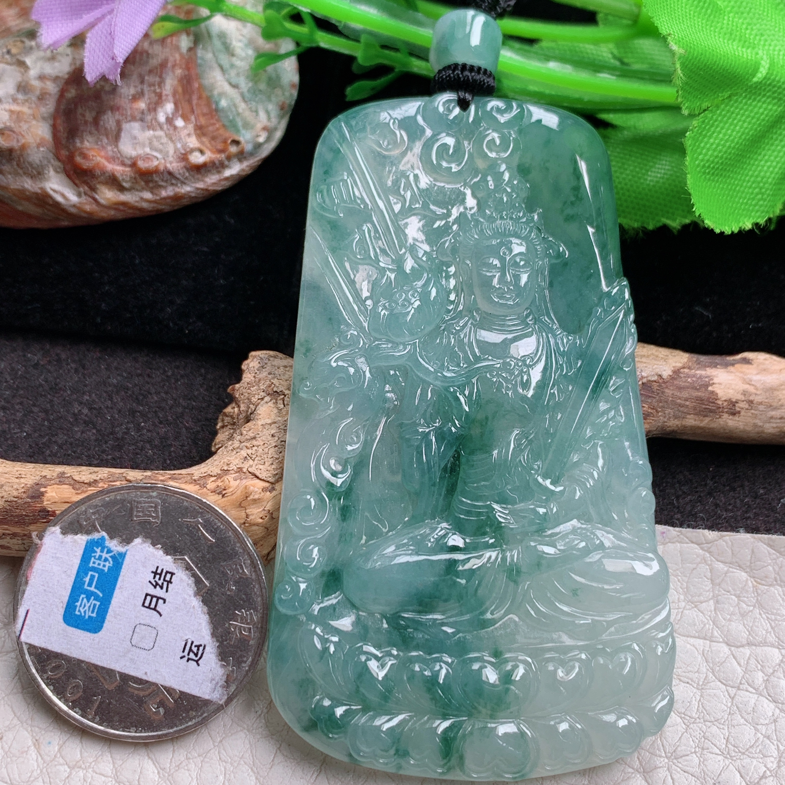 csy实拍68.5*40*5.8天然缅甸翡翠冰飘花虚空藏菩萨吊坠