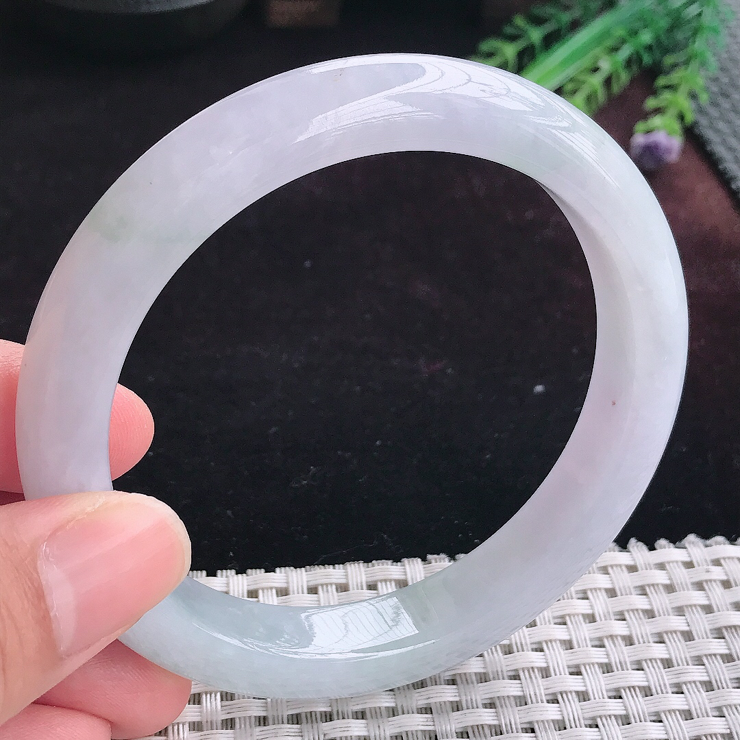 实拍A货翡翠63/11.6/9大圈口老坑冰润紫底手镯宽边玉镯平安镯手环