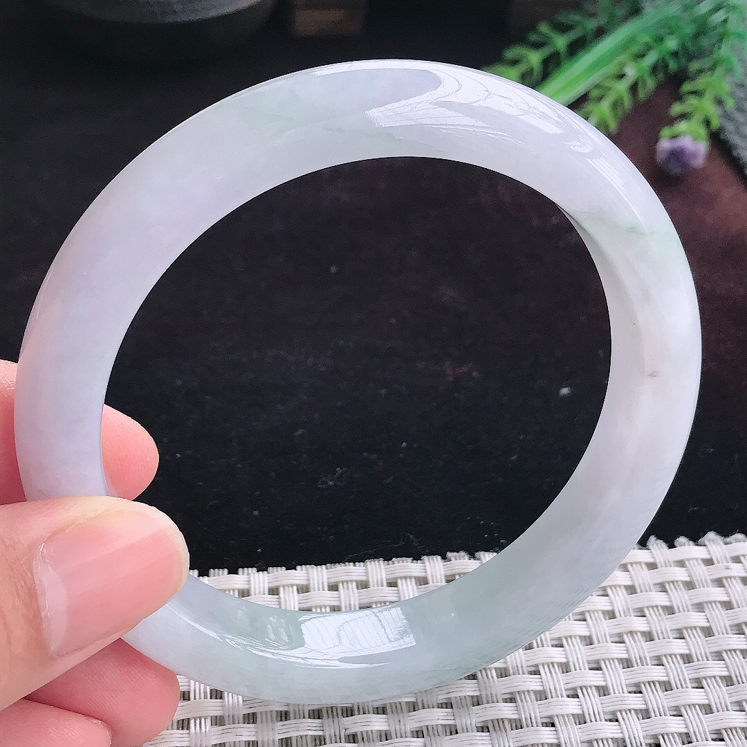 实拍A货翡翠63/11.6/9大圈口老坑冰润紫底手镯宽边玉镯平安镯手环