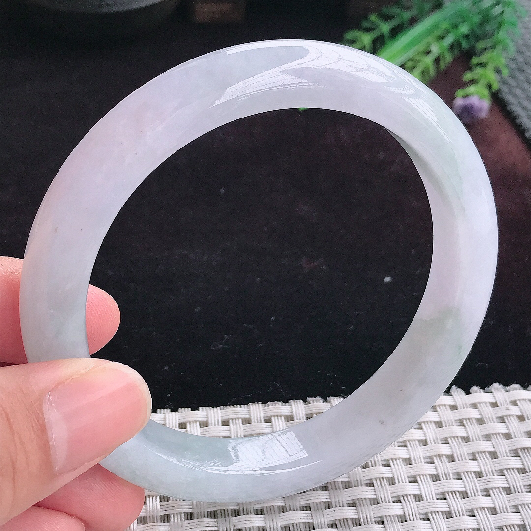 实拍A货翡翠63/11.6/9大圈口老坑冰润紫底手镯宽边玉镯平安镯手环