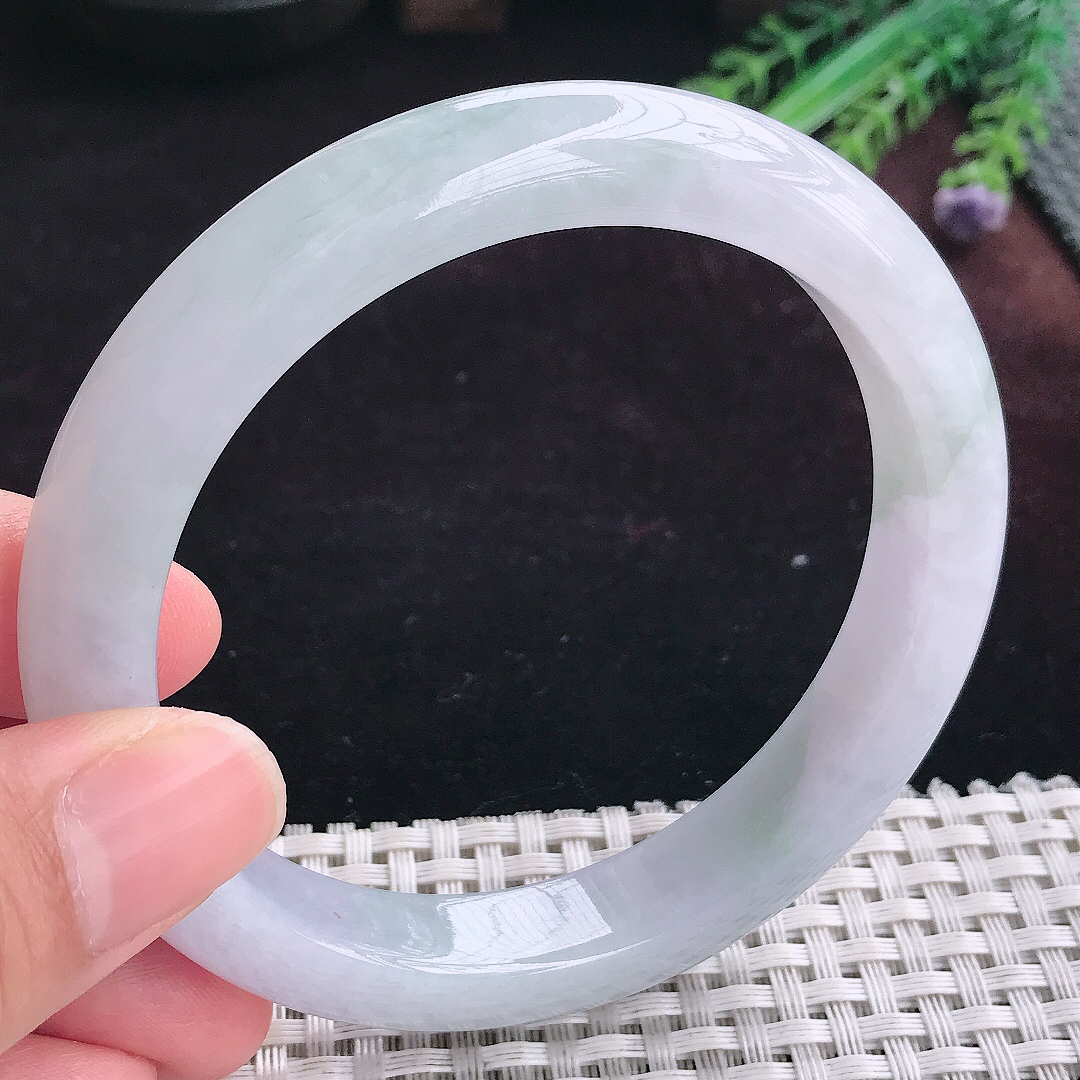 实拍A货翡翠63/11.6/9大圈口老坑冰润紫底手镯宽边玉镯平安镯手环