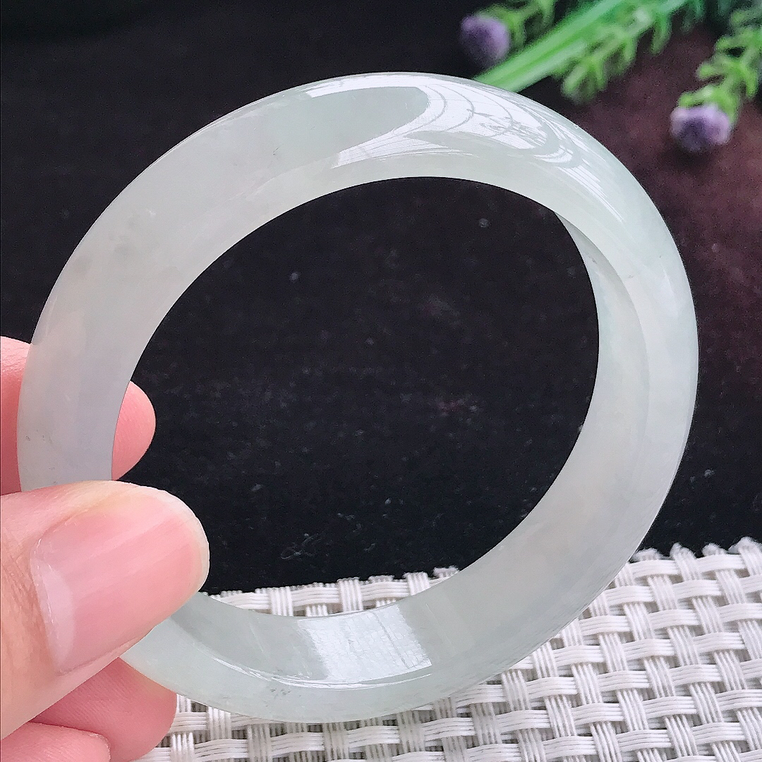 实拍A货翡翠55.5/13.9/8老坑冰纯果冻胶手镯宽边玉镯平安镯手环