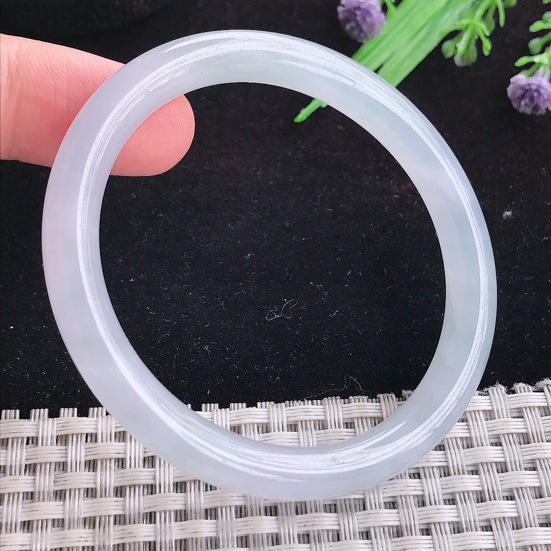 实拍A货翡翠53.5/50/8/7.2老坑冰纯起胶贵妃手镯平安镯手环