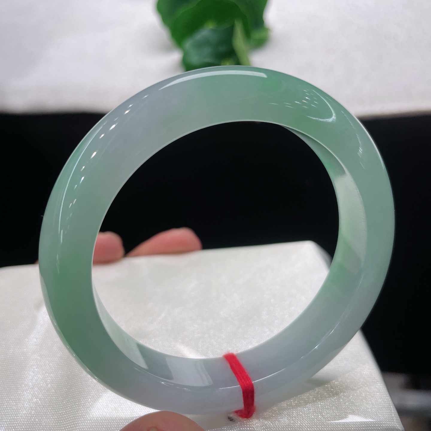 圈口56.2/16.5/9.6，白底飘绿正圈，55/56可戴，春色漫漫晕染镯身，清润流光婉转，无裂