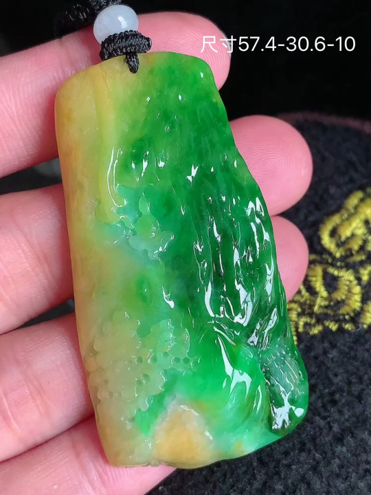 黄加绿山水牌 老坑冰透 种老水足 水润光泽 性比高 无裂, 尺寸看图