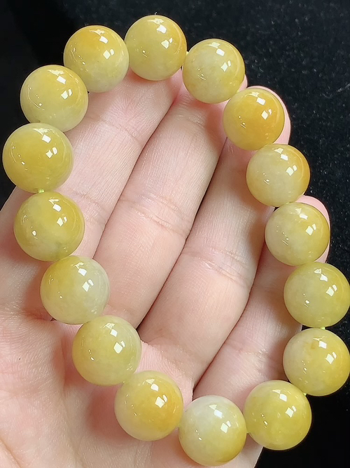 黄翡玉珠手串，尺寸12.3mm，Q29lhd