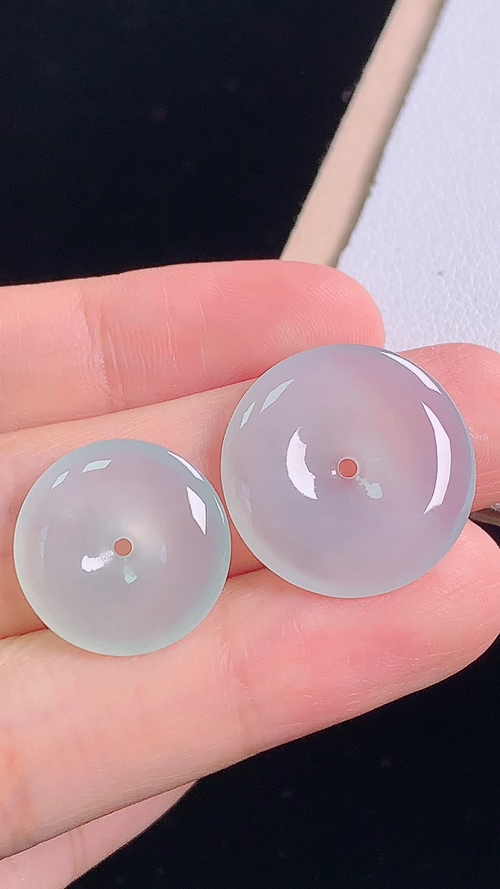冰种平安扣/对，无裂，尺寸:18.9-3.2mm 26
