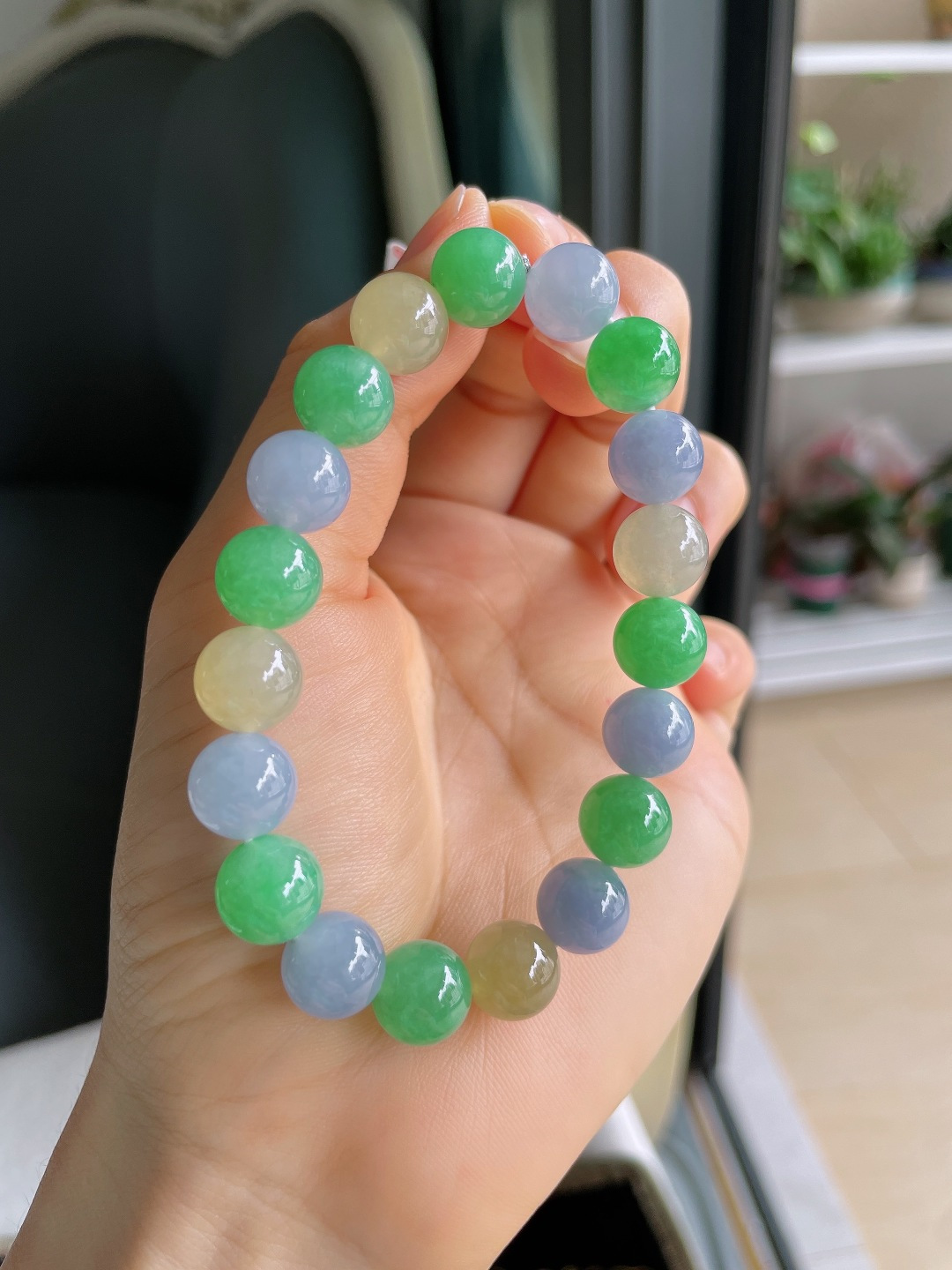 缅甸天然翡翠A货，冰多宝手串，尺寸：10mm。【编4424】