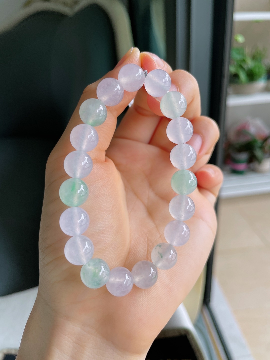 ️，缅甸天然翡翠A货，冰双彩手串，尺寸：10mm。【编4426】