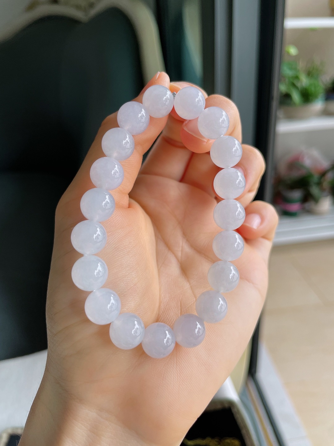 ️，缅甸天然翡翠A货，白冰手串，尺寸：10mm。【编4458】