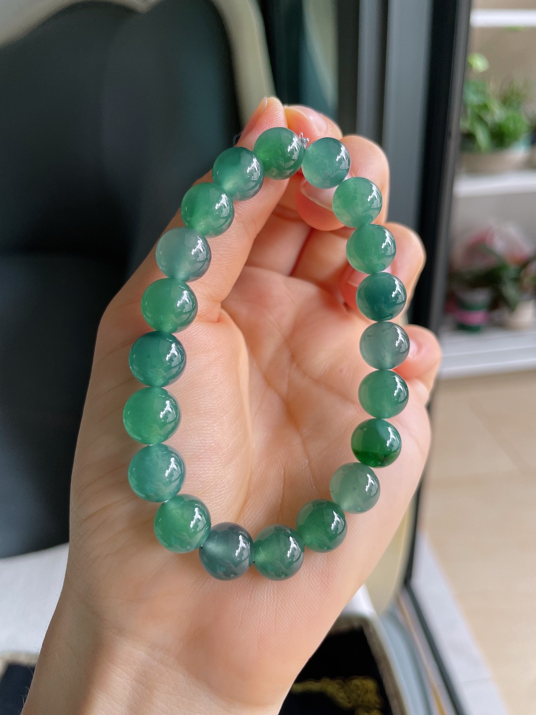 ️，天然翡翠A货，冰蓝水多宝手串，尺寸：10mm。【编2997】