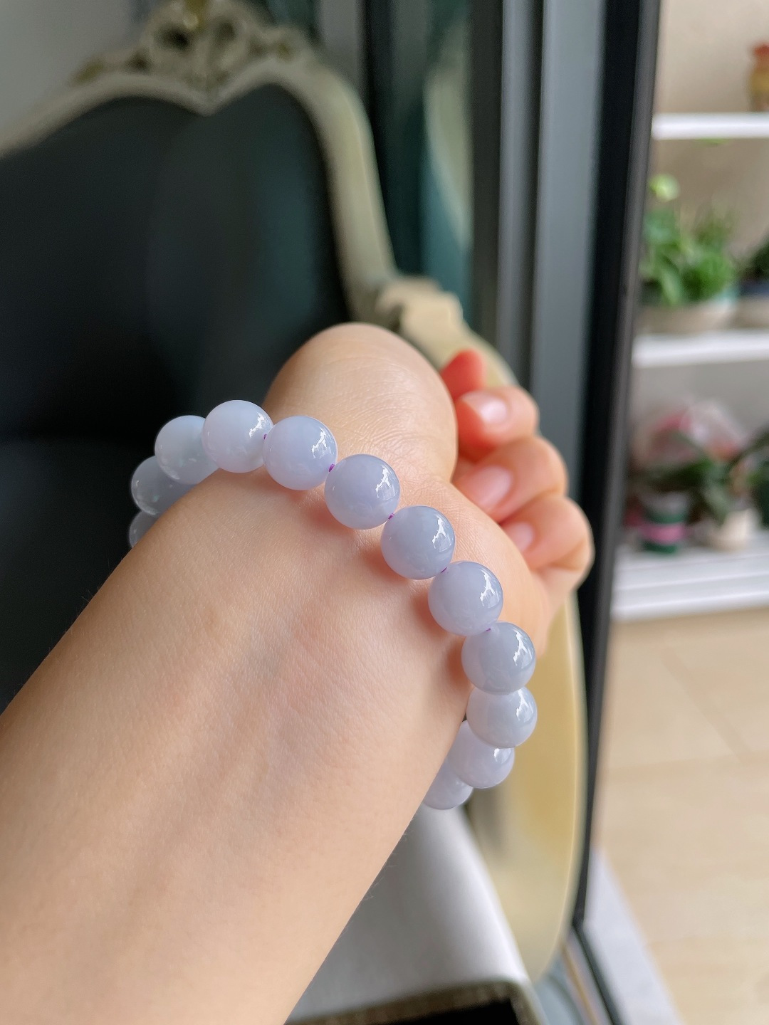 缅甸天然翡翠A货，冰种手链，尺寸：10mm。【编4098】