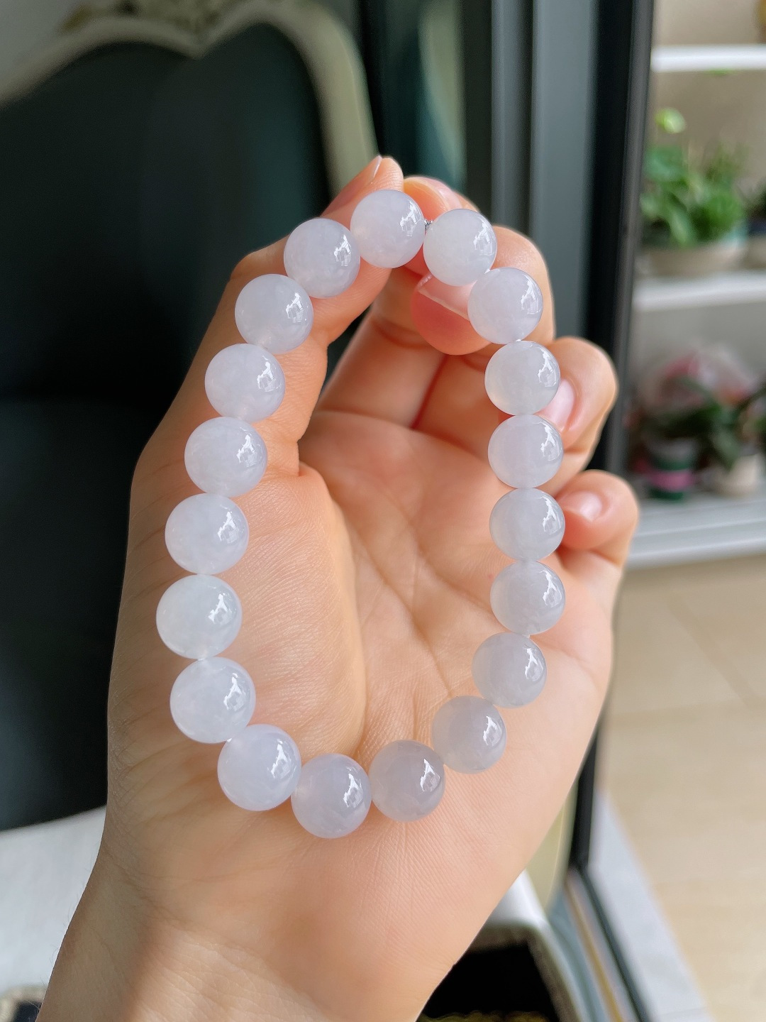 ️，缅甸天然翡翠A货，白冰手串，尺寸：10mm。【编4458】