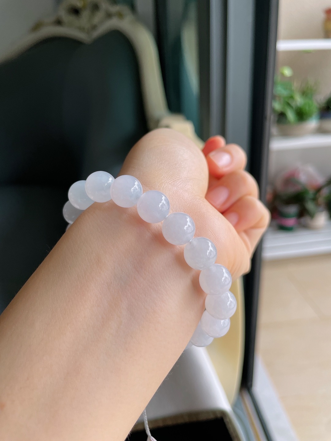 ️，缅甸天然翡翠A货，白冰手串，尺寸：10mm。【编4458】