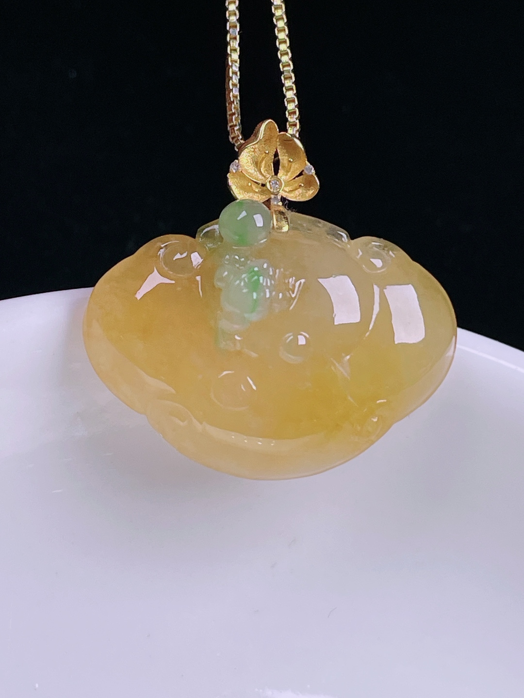 ️冰黄如意，老种起光，细底通透，尺寸：24.5裸石19/26/8.5mm0730