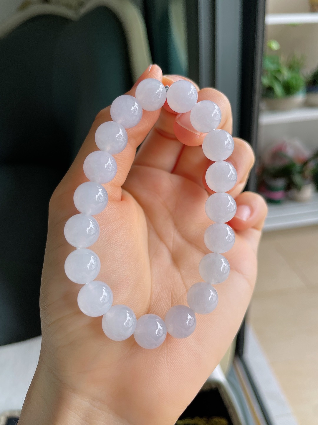 ️，缅甸天然翡翠A货，白冰手串，尺寸：10mm。【编4458】