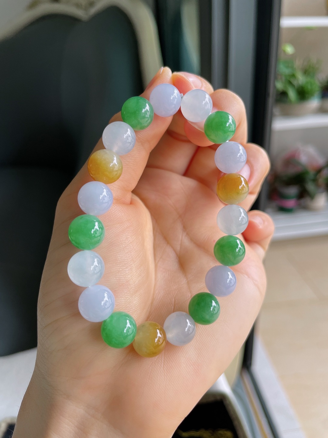 ️，缅甸天然翡翠A货，冰多宝手串，尺寸：10mm。【编4421】