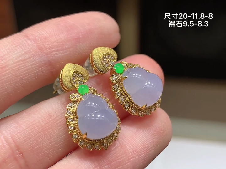 ️ 冰紫葫芦耳坠,种老水足 佩戴优雅气质 性比高,18k金镶嵌,无裂,尺寸看图