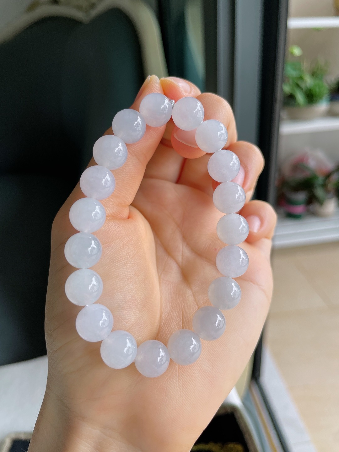 缅甸天然翡翠A货，白冰手串，尺寸：10mm。【编4459】