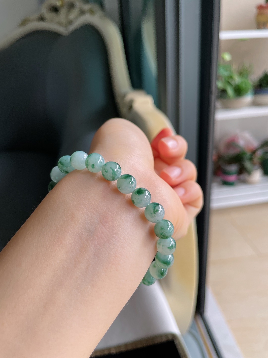 ️，天然翡翠A货，冰飘花手链，尺寸：8mm。【编4353】